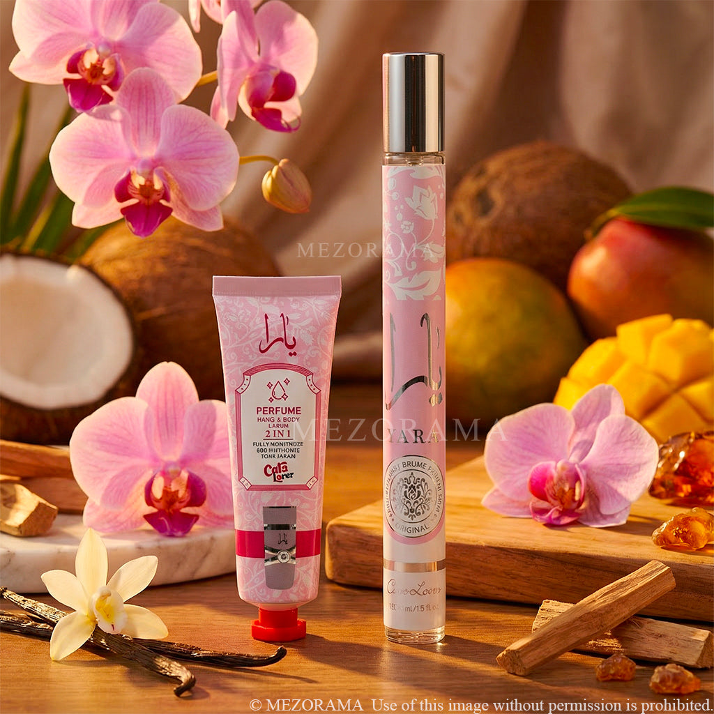 Perfume Viral Gourmand, Vainilla y Frutas Tropicales, Yara Rosa, 2 Productos